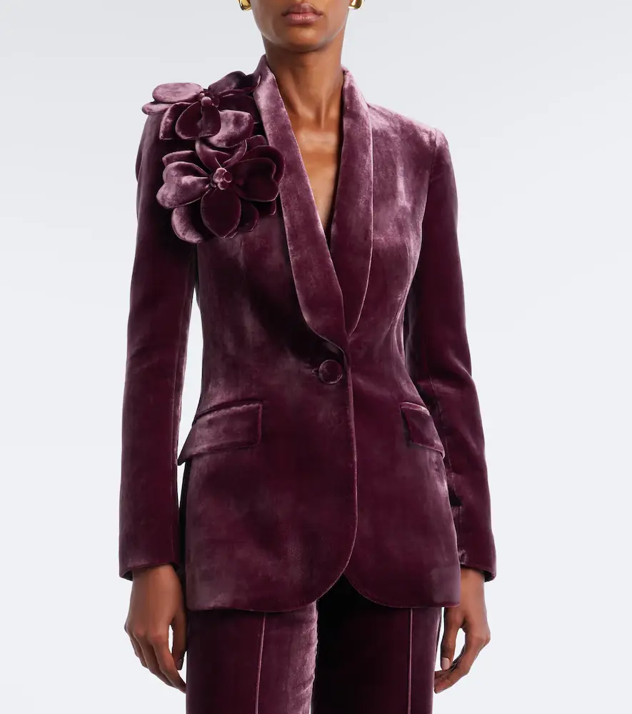 Elie Saab Floral-appliqué silk-blend velvet blazer | Thumbnail 5 Elie Saab Floral-appliqué silk-blend velvet blazer | Thumbnail 5