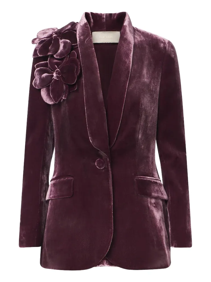 Floral-appliqué silk-blend velvet blazer Floral-appliqué silk-blend velvet blazer