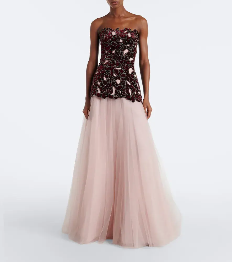 Costarellos Alessi embellished velvet and tulle gown | Thumbnail 3