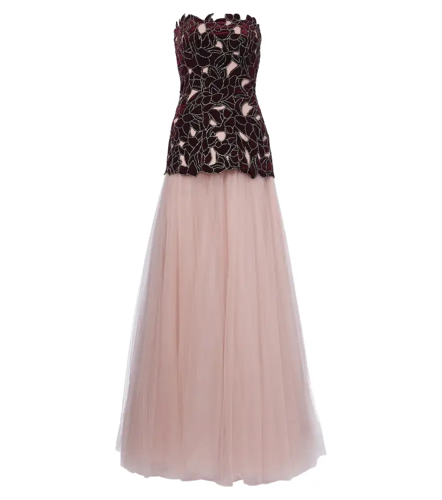Costarellos Alessi embellished velvet and tulle gown