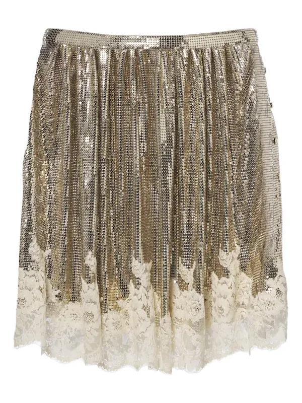 Lace-trimmed chainmail miniskirt
