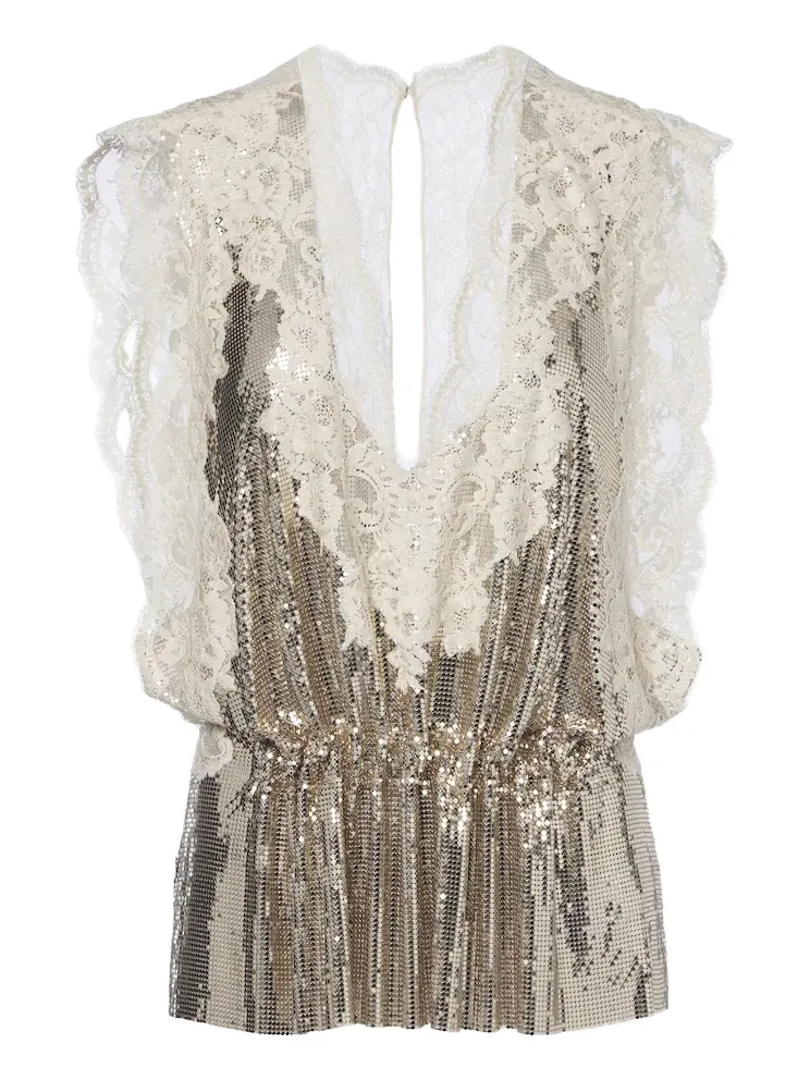 Lace-trimmed chainmail top