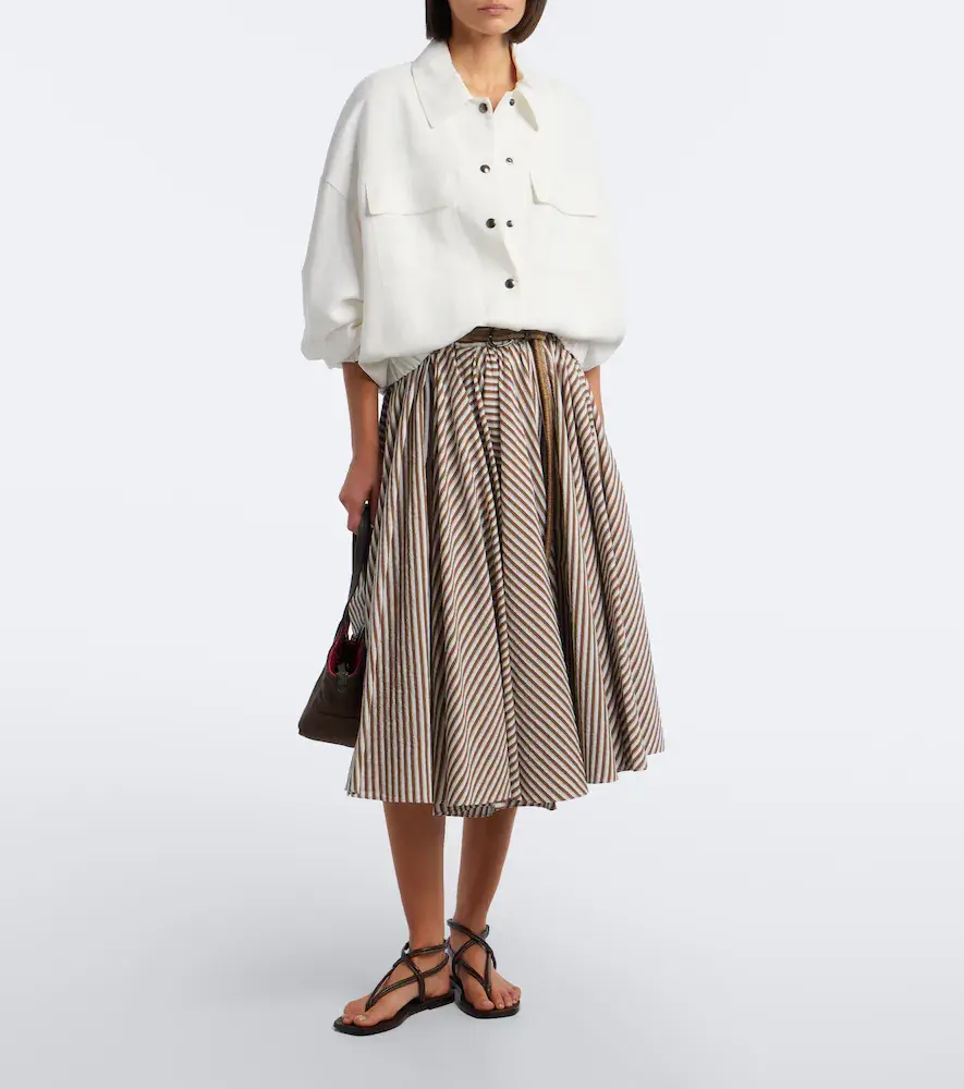Brunello Cucinelli Striped cotton-blend poplin midi skirt | Thumbnail 4