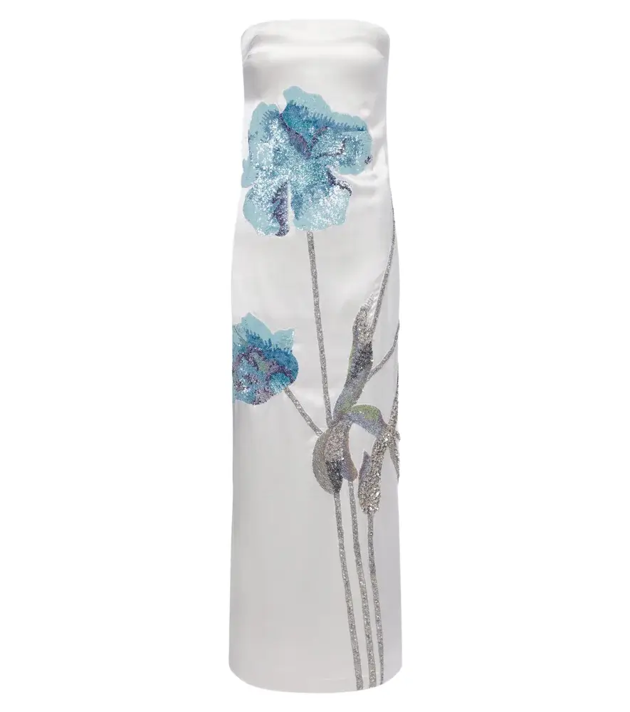 Là Fuori Floral sequined sik satin gown