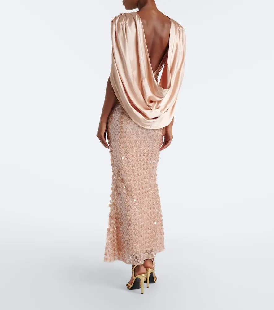 LA FUORI Là Fuori Caped sequined silk satin gown | Thumbnail 3