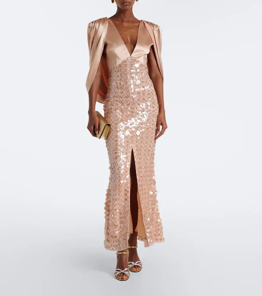 LA FUORI Là Fuori Caped sequined silk satin gown | Thumbnail 5