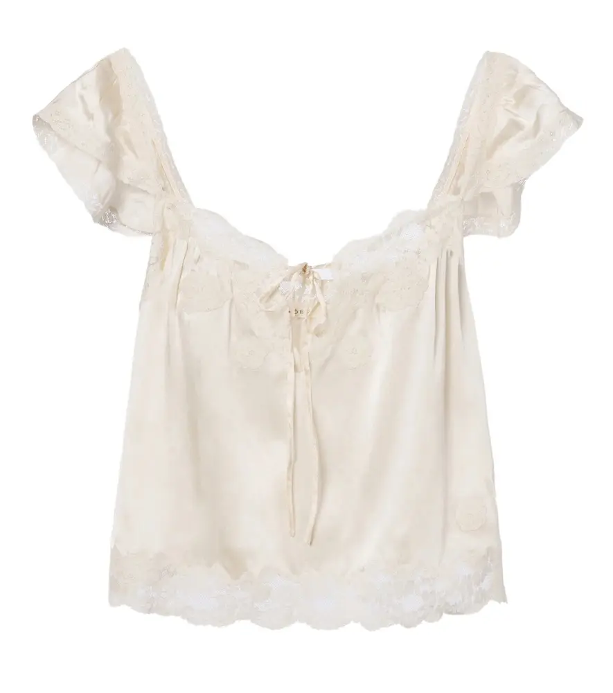 Dôen Rosalee lace-trimmed silk satin top Dôen Rosalee lace-trimmed silk satin top