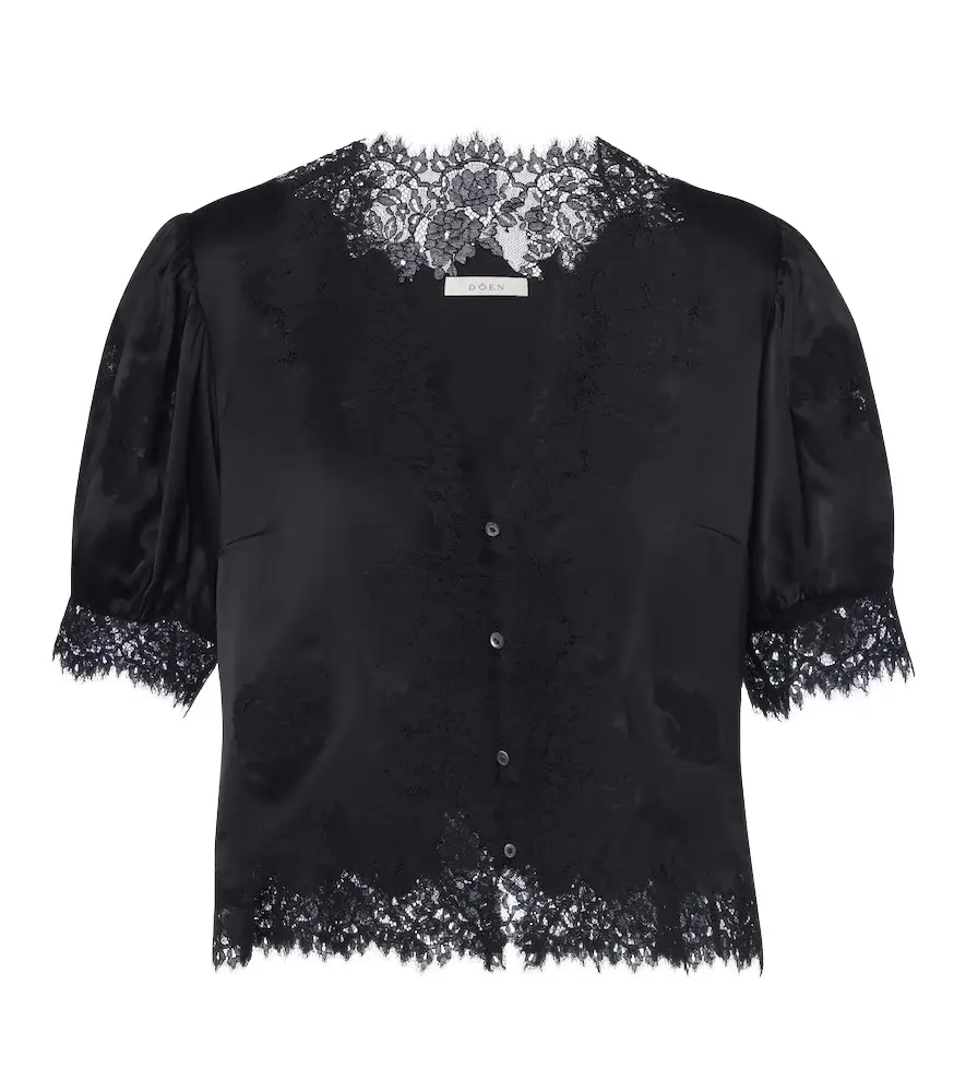 Dôen Idella lace-trimmed silk satin top Dôen Idella lace-trimmed silk satin top