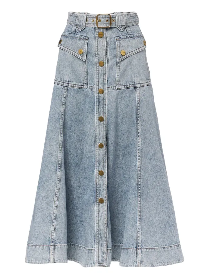 Zimmermann Belted denim midi skirt