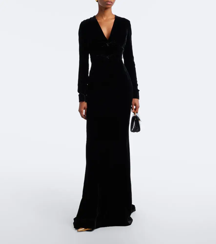 Elie Saab Bow-detail silk-blend velvet gown | Thumbnail 3