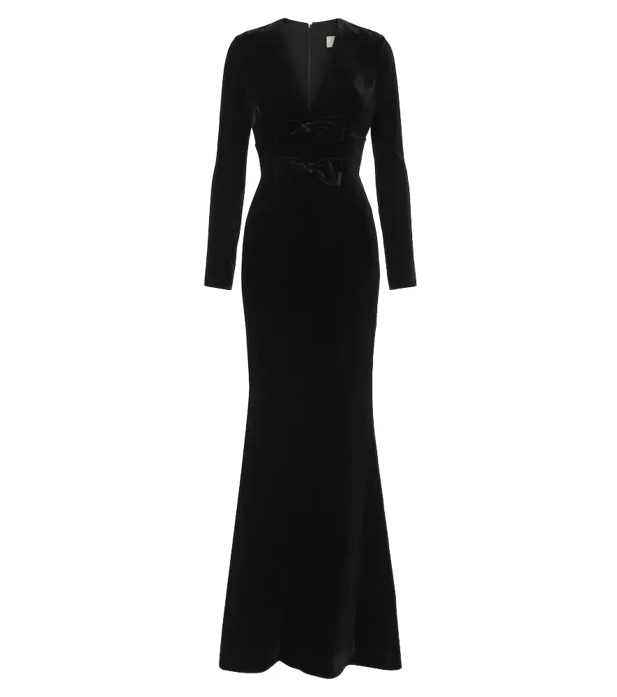 Bow-detail silk-blend velvet gown Bow-detail silk-blend velvet gown