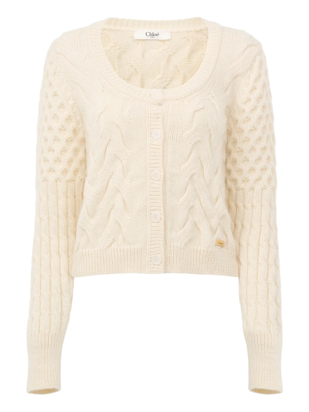 Scoop-neck cropped cardigan in a wool & alpaca knit Scoop-neck cropped cardigan in a wool & alpaca knit