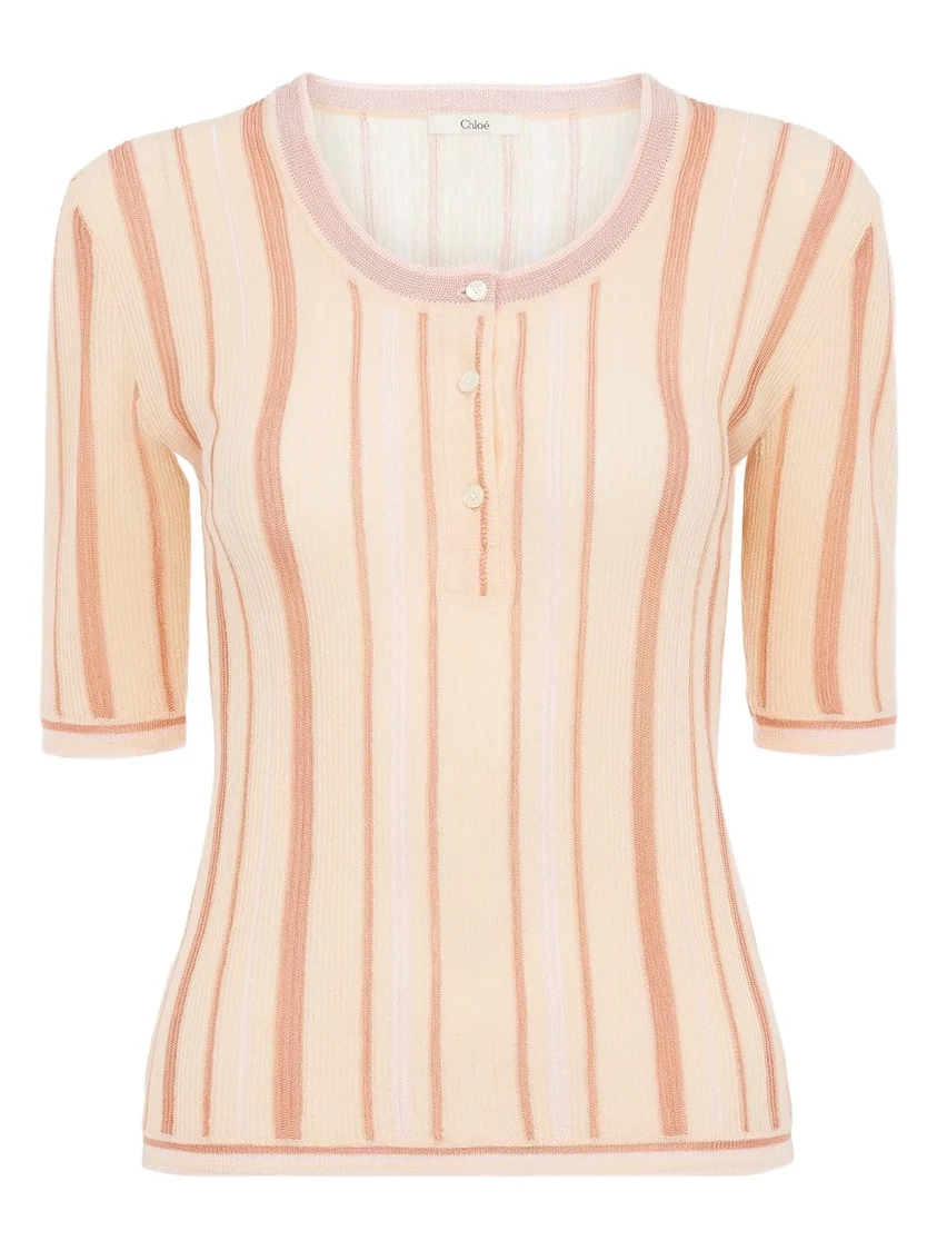 Short-sleeve Henley shirt in a wool knit