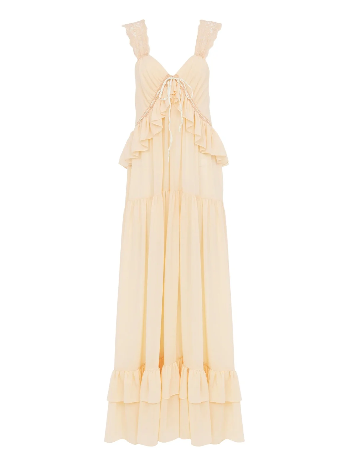 Sleeveless long dress in silk georgette & lace Sleeveless long dress in silk georgette & lace