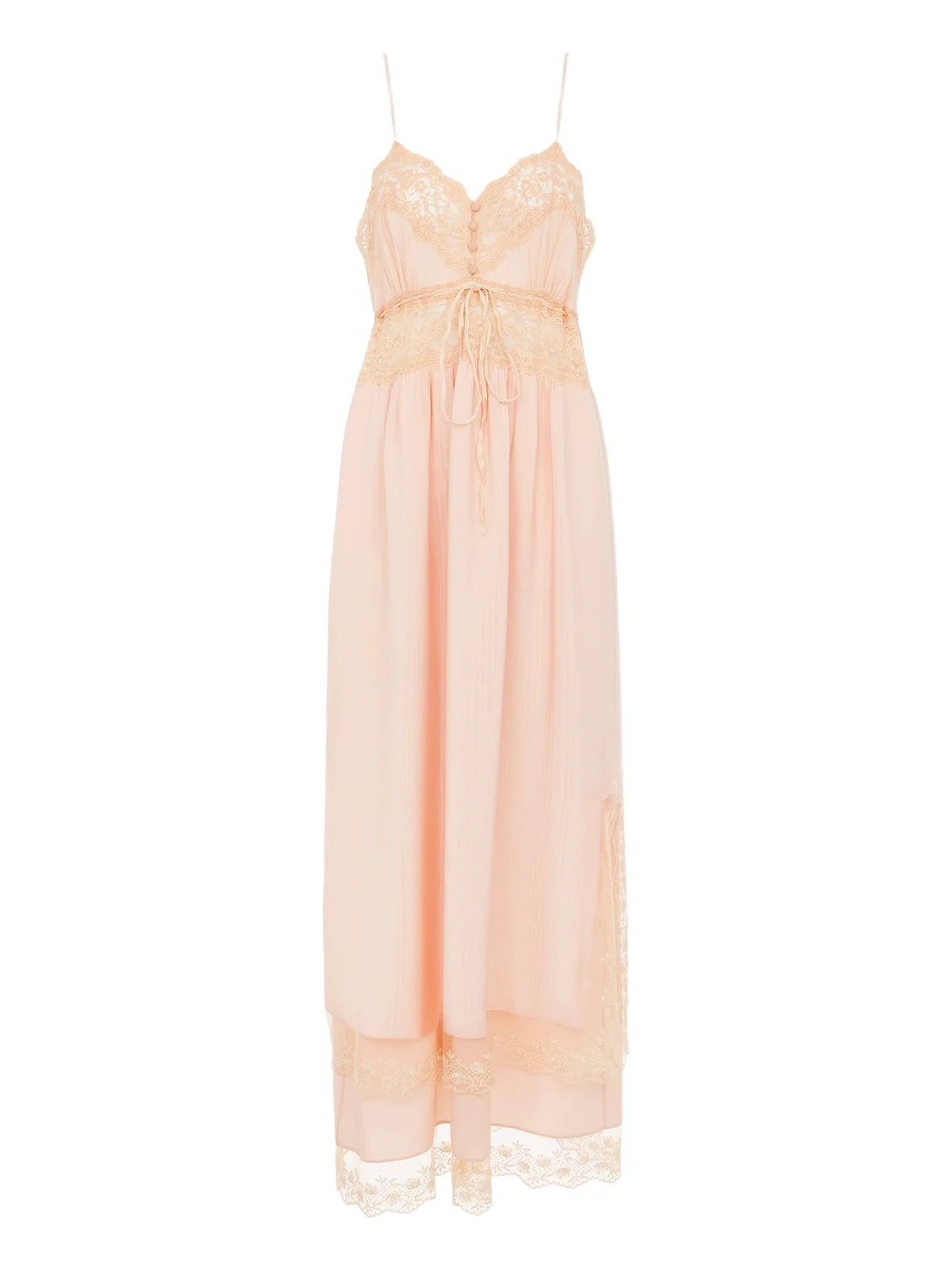 Layered long lingerie dress in silk jacquard & lace Layered long lingerie dress in silk jacquard & lace