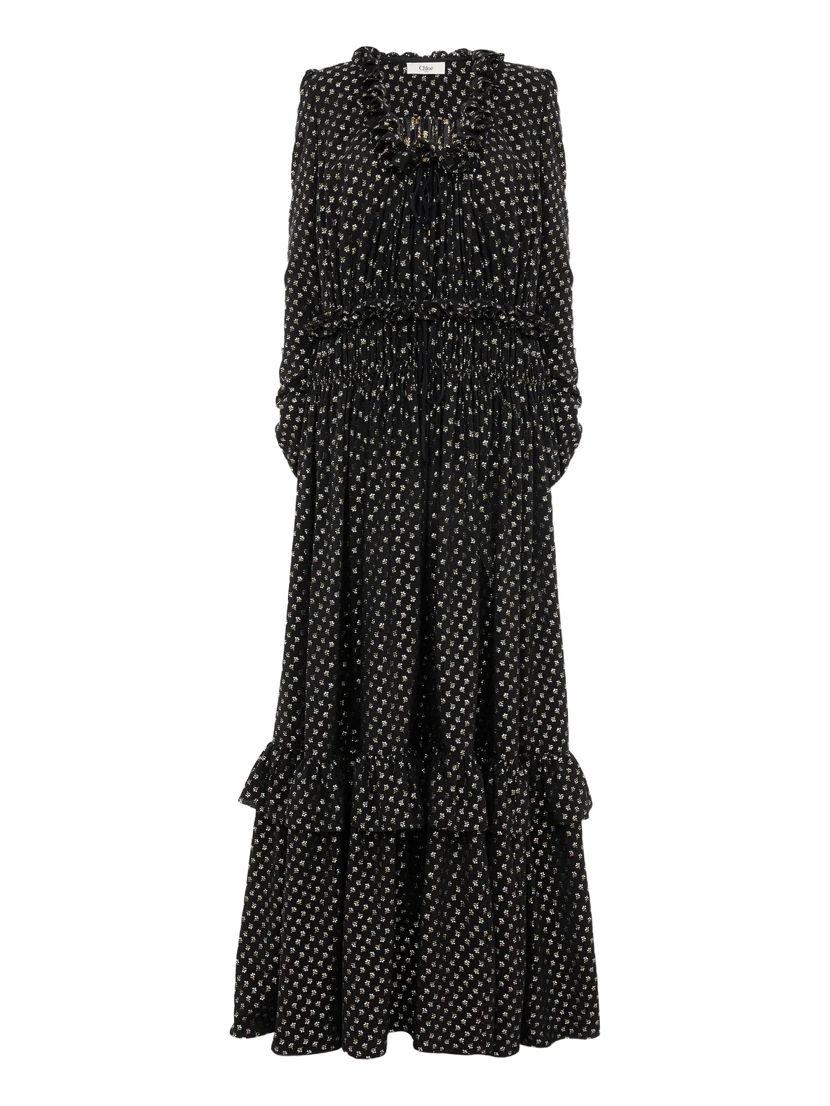 Gathered long dress in lamé silk jacquard Gathered long dress in lamé silk jacquard