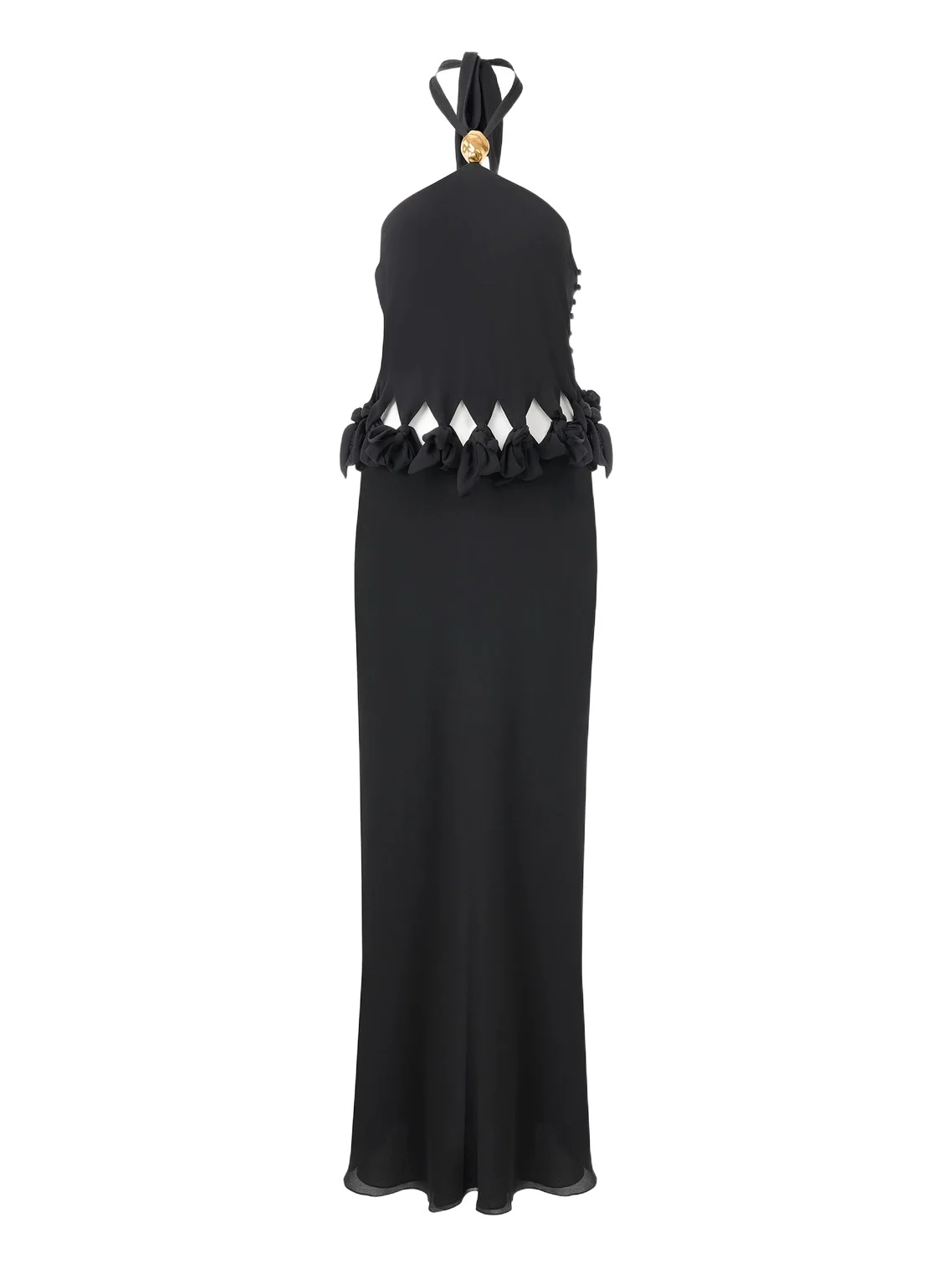 Bare-back knotted long dress in silk georgette Bare-back knotted long dress in silk georgette