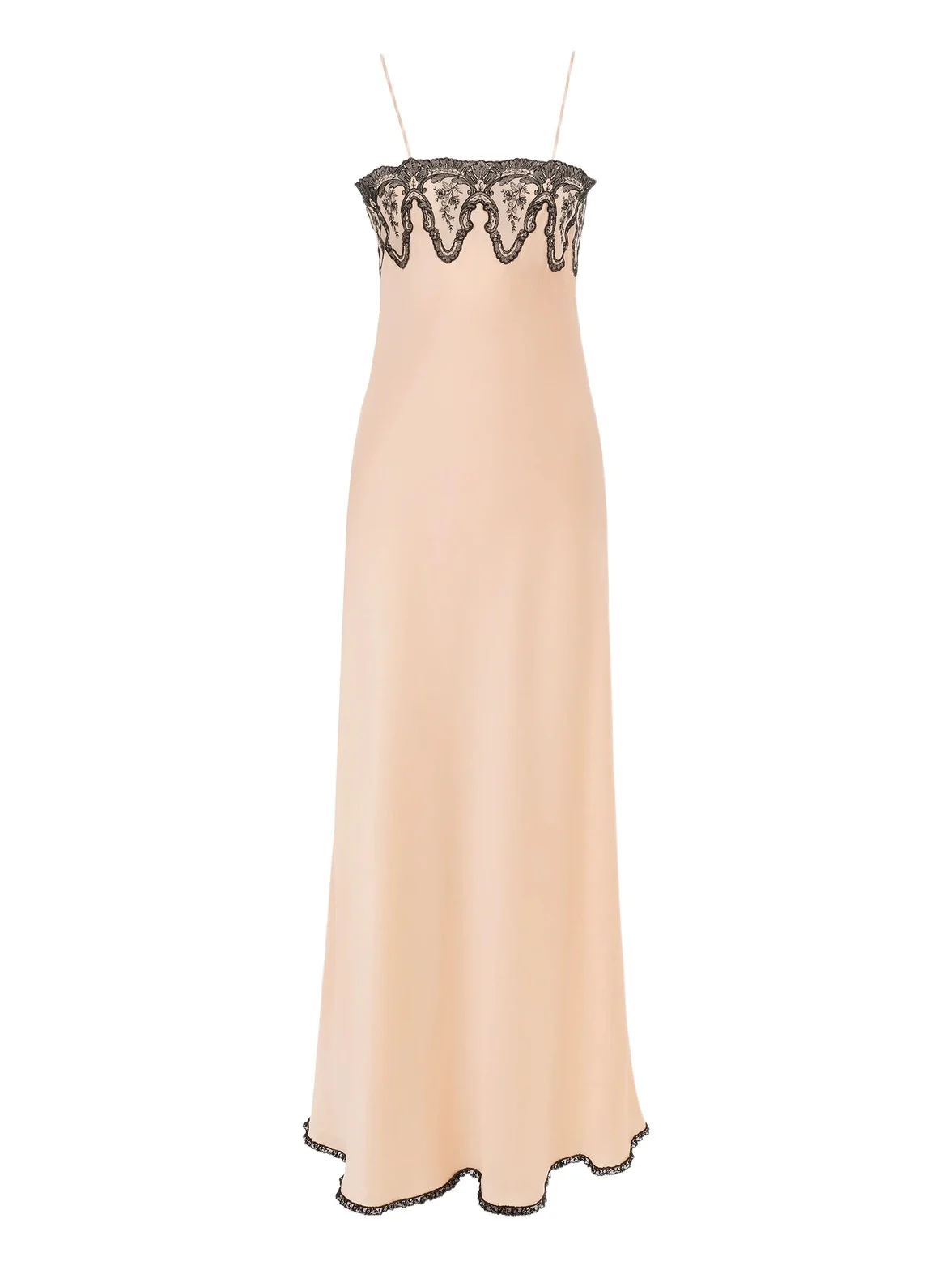 Thin-strap midi dress in washed silk satin & lace Thin-strap midi dress in washed silk satin & lace