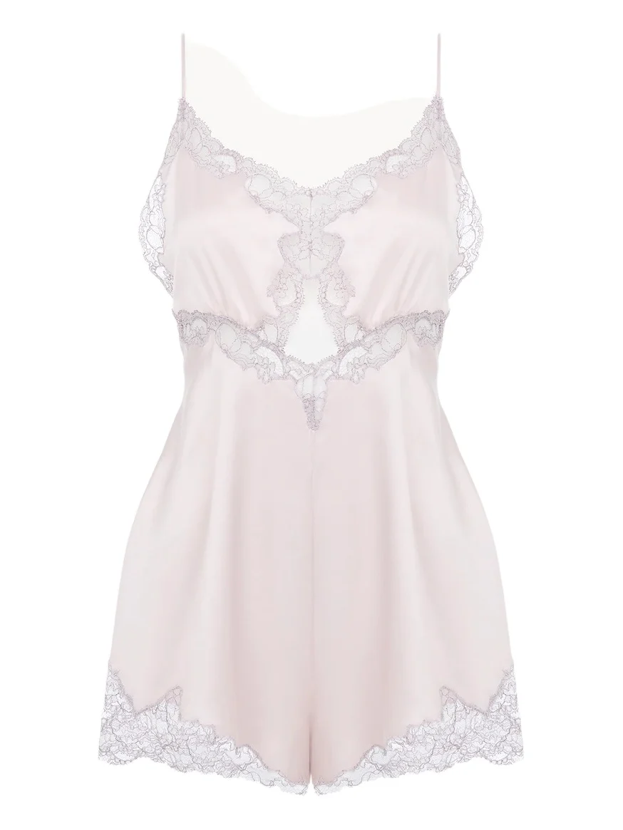 Chloé Mini lingerie jumpsuit in washed silk satin & lace