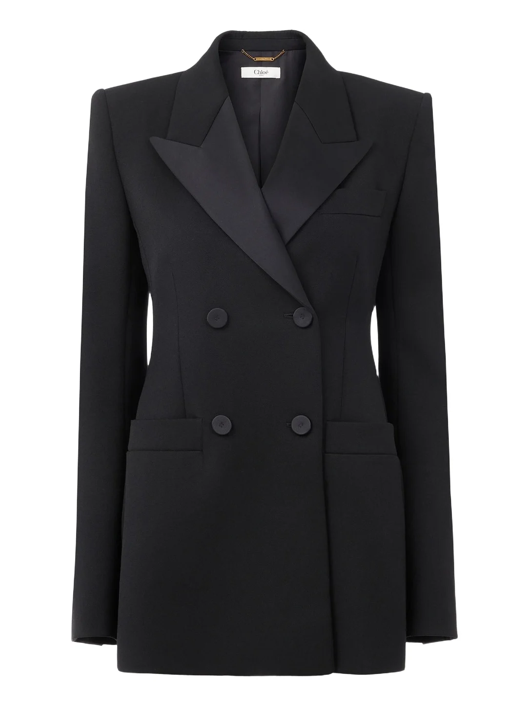 Double-breasted tuxedo jacket in wool grain de poudre