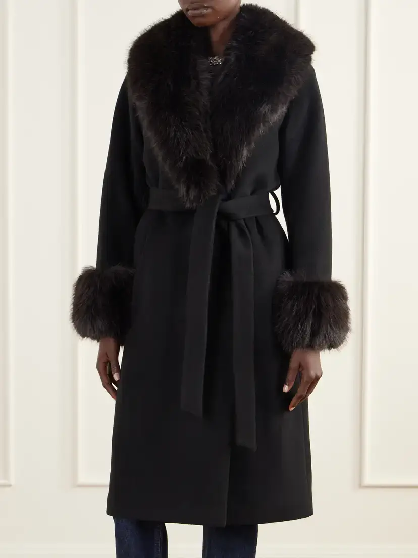 Simkhai Kinsley Belted Plush-trimmed Wool-blend Melton Coat | Thumbnail 3