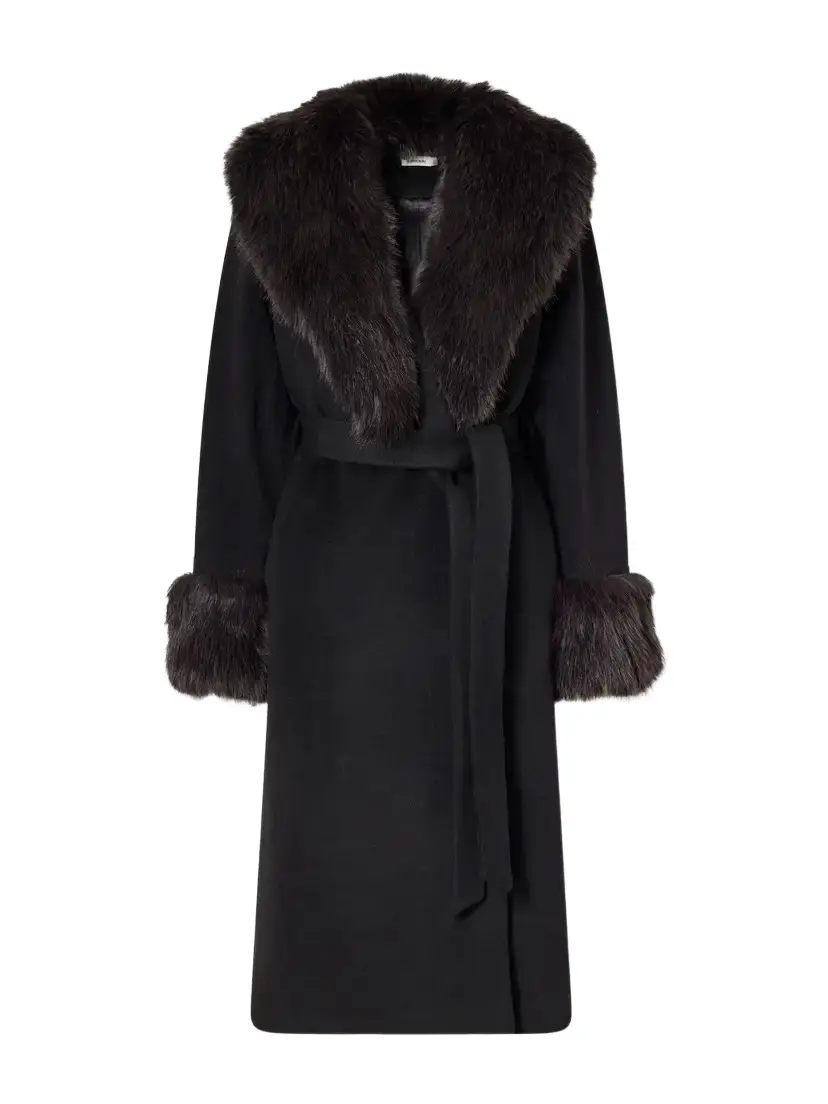Simkhai Kinsley Belted Plush-trimmed Wool-blend Melton Coat