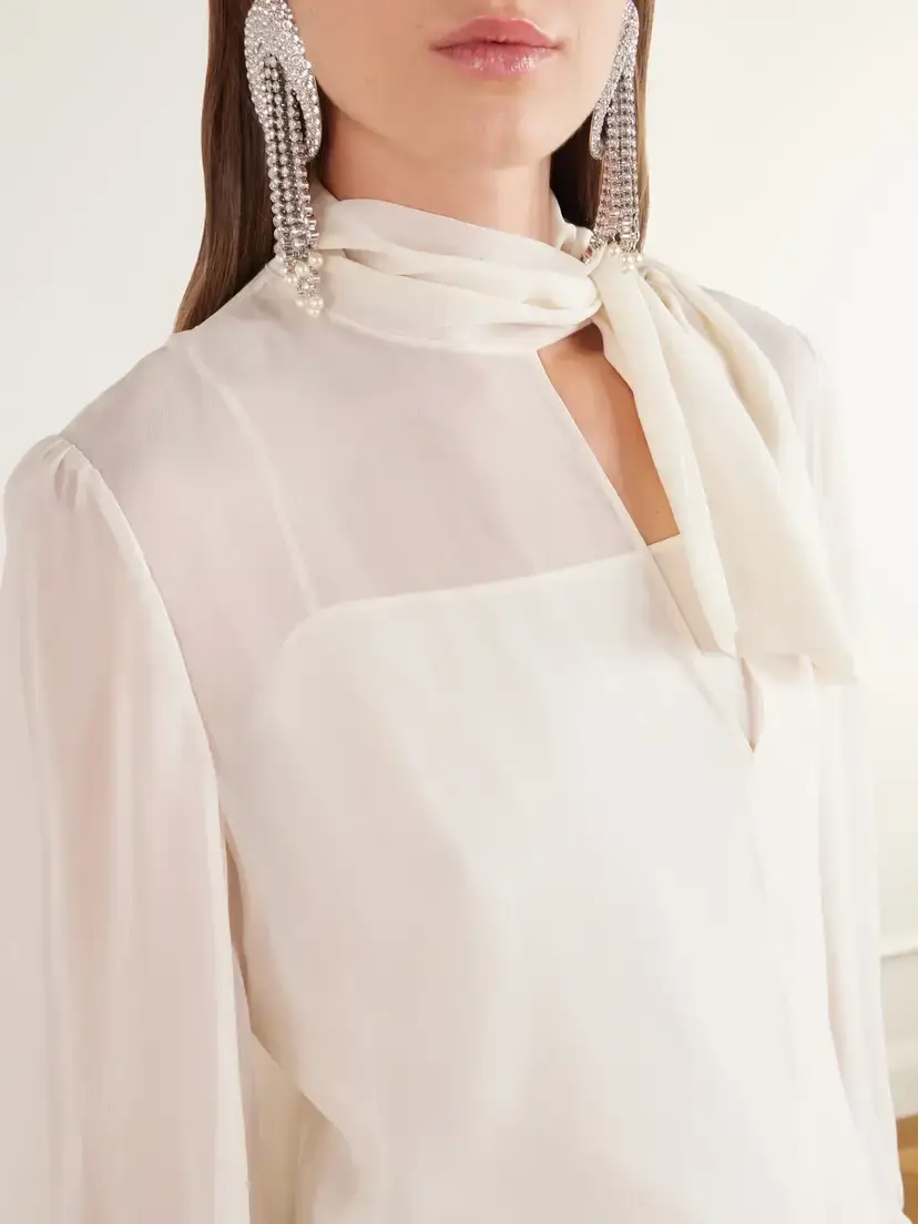 Valentino Garavani Bow-detailed Silk-georgette Blouse | Thumbnail 4