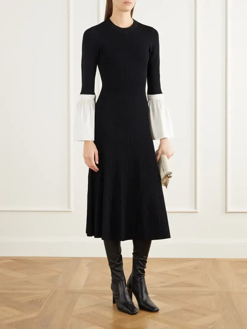 Simkhai Maelle Ribbed Taffeta-trimmed Jersey Midi Dress | Thumbnail 2 Simkhai Maelle Ribbed Taffeta-trimmed Jersey Midi Dress | Thumbnail 2
