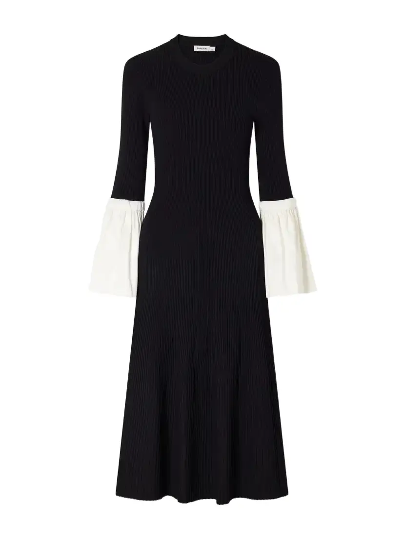 Maelle Ribbed Taffeta-trimmed Jersey Midi Dress