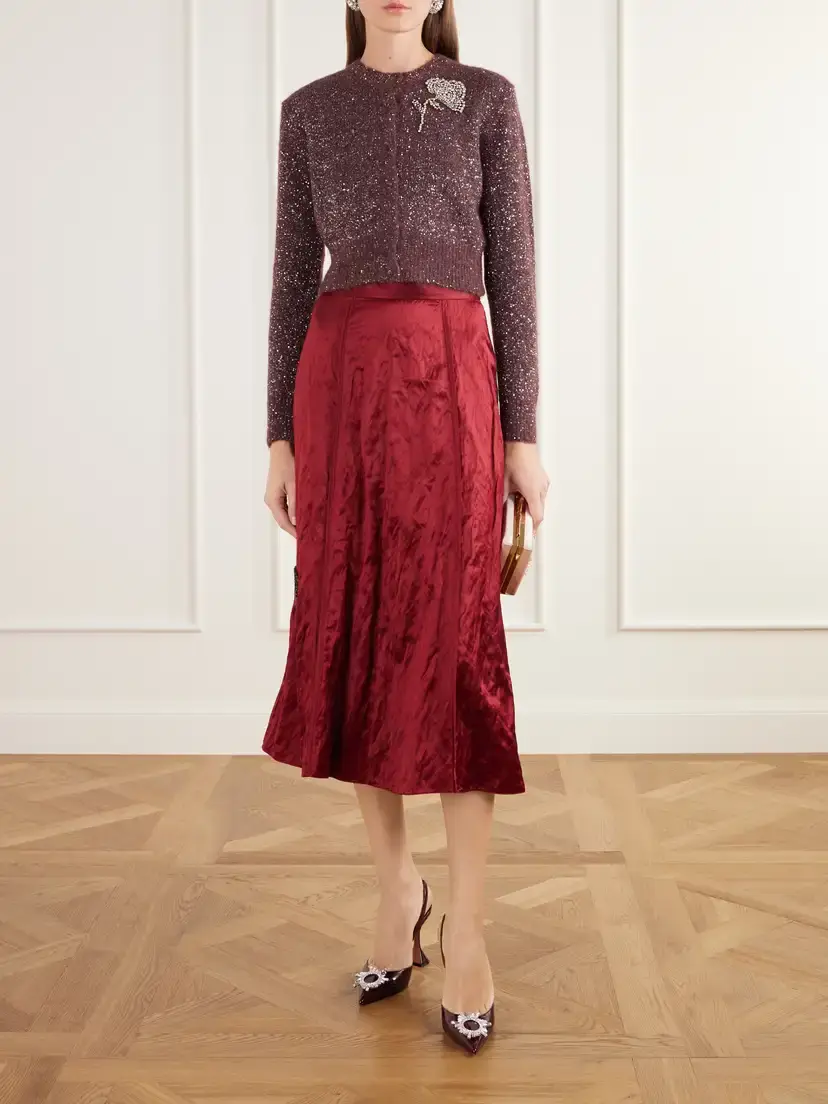 Erdem Crystal-embellished Crinkled-satin Midi Skirt | Thumbnail 2 Erdem Crystal-embellished Crinkled-satin Midi Skirt | Thumbnail 2