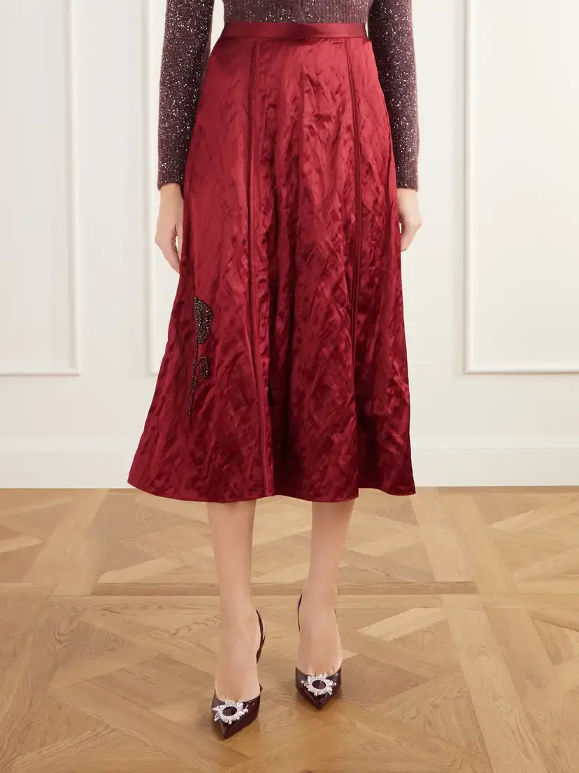 Erdem Crystal-embellished Crinkled-satin Midi Skirt | Thumbnail 3 Erdem Crystal-embellished Crinkled-satin Midi Skirt | Thumbnail 3