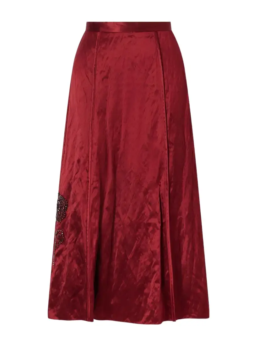 Erdem Crystal-embellished Crinkled-satin Midi Skirt