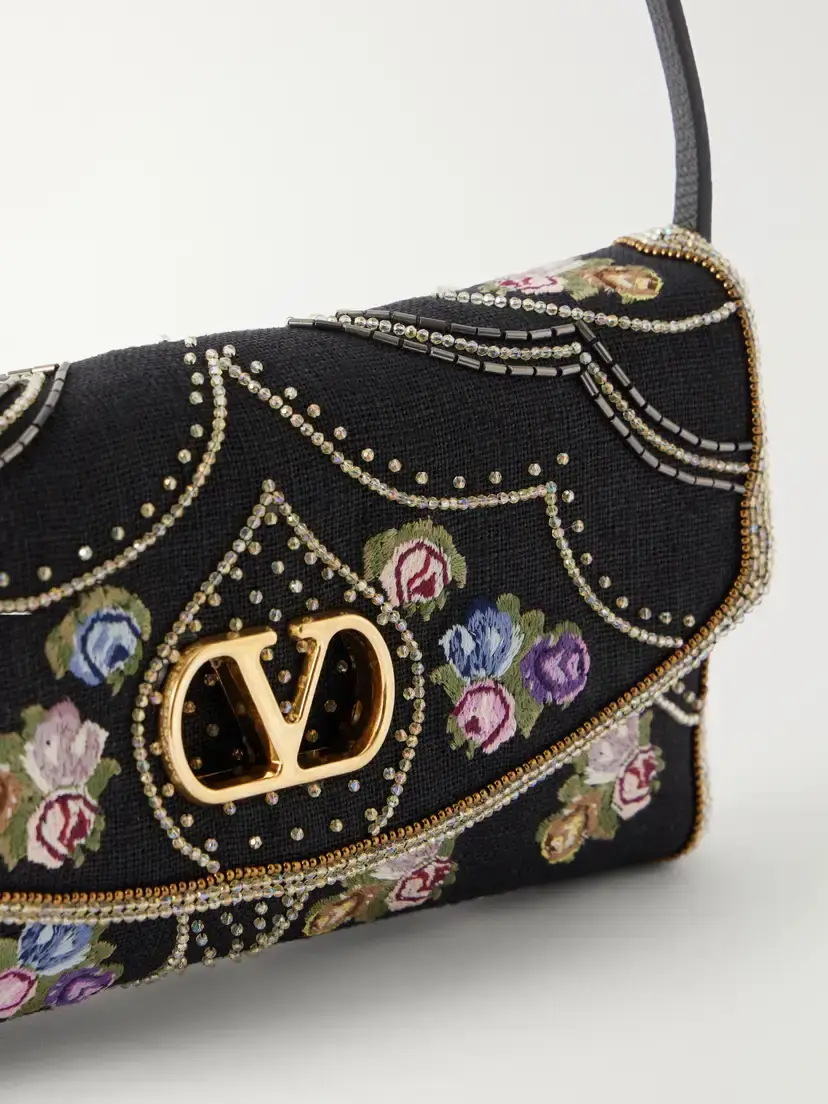 Valentino Garavani Devaine Embroidered Leather-trimmed Linen Shoulder Bag | Thumbnail 5 Valentino Garavani Devaine Embroidered Leather-trimmed Linen Shoulder Bag | Thumbnail 5
