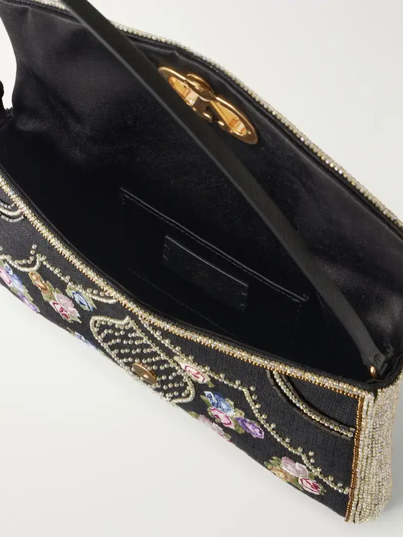 Valentino Garavani Devaine Embroidered Leather-trimmed Linen Shoulder Bag | Thumbnail 6 Valentino Garavani Devaine Embroidered Leather-trimmed Linen Shoulder Bag | Thumbnail 6