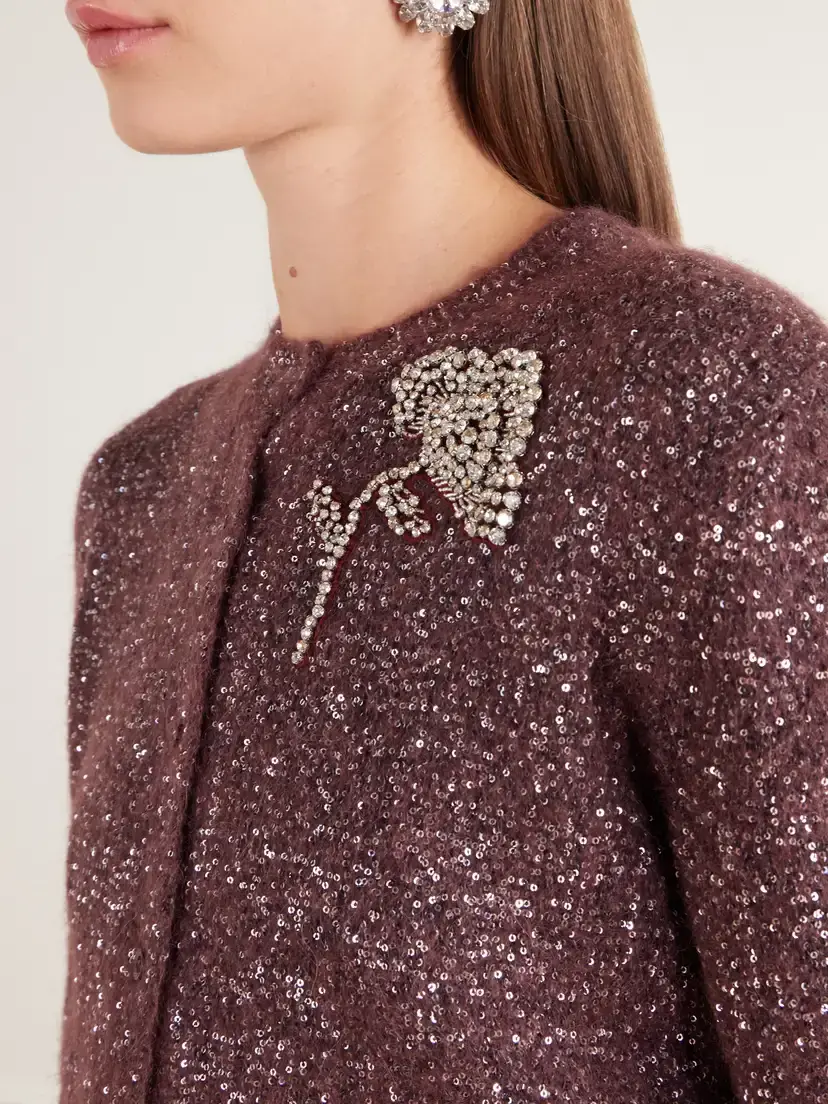 Erdem Crystal-embellished Cropped Sequined Alpaca-blend Cardigan | Thumbnail 4 Erdem Crystal-embellished Cropped Sequined Alpaca-blend Cardigan | Thumbnail 4
