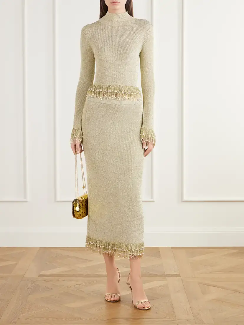 Simkhai Zeni Bead-embellished Bouclé Midi Skirt | Thumbnail 2 Simkhai Zeni Bead-embellished Bouclé Midi Skirt | Thumbnail 2