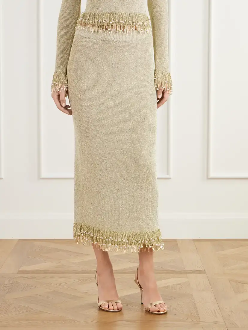 Simkhai Zeni Bead-embellished Bouclé Midi Skirt | Thumbnail 3 Simkhai Zeni Bead-embellished Bouclé Midi Skirt | Thumbnail 3