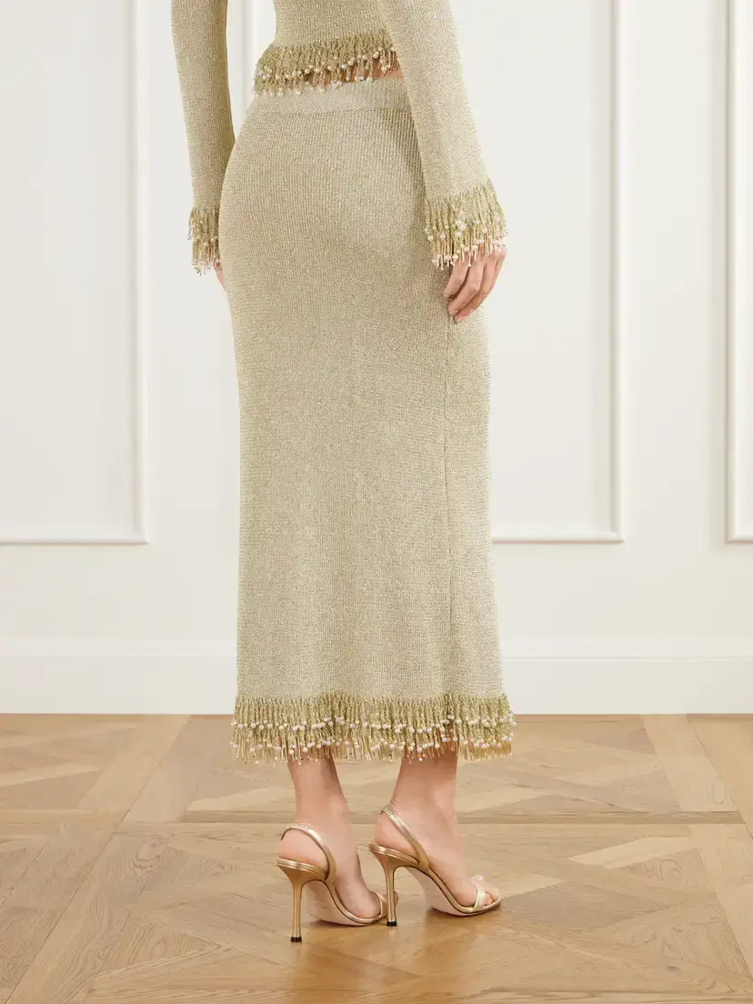 Simkhai Zeni Bead-embellished Bouclé Midi Skirt | Thumbnail 4 Simkhai Zeni Bead-embellished Bouclé Midi Skirt | Thumbnail 4