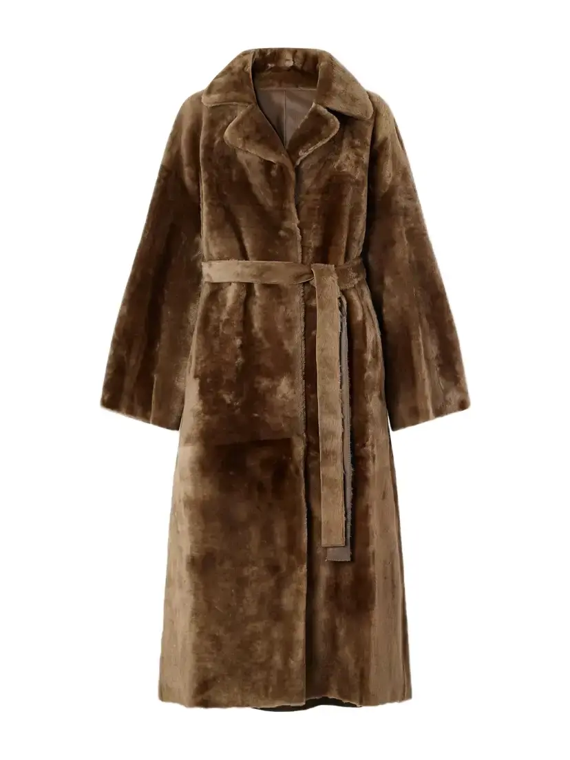 ARMA Rien Belted Reversible Shearling And Leather Coat - Brown