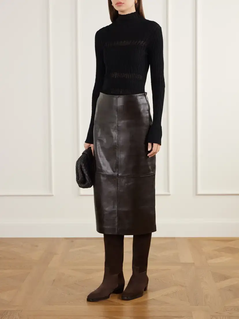ARMA Meeka Paneled Full-grain Leather Midi Skirt | Thumbnail 2