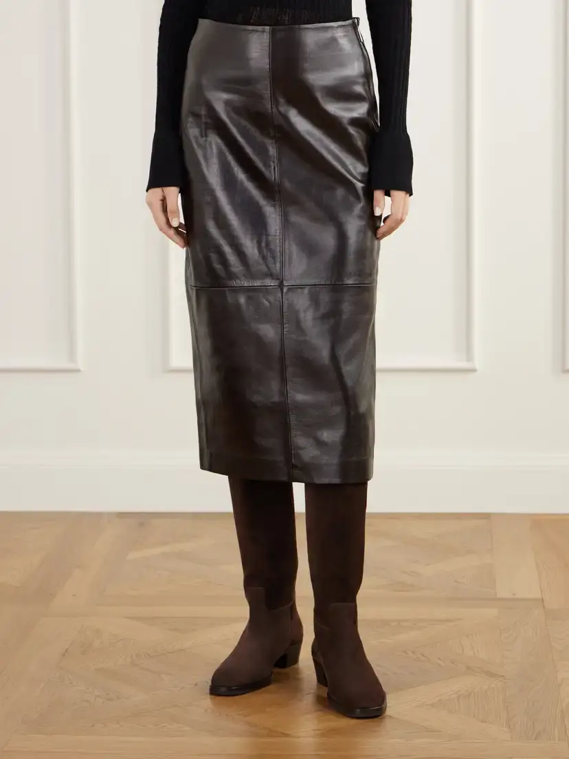 ARMA Meeka Paneled Full-grain Leather Midi Skirt | Thumbnail 3