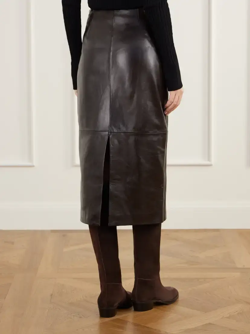 ARMA Meeka Paneled Full-grain Leather Midi Skirt | Thumbnail 4