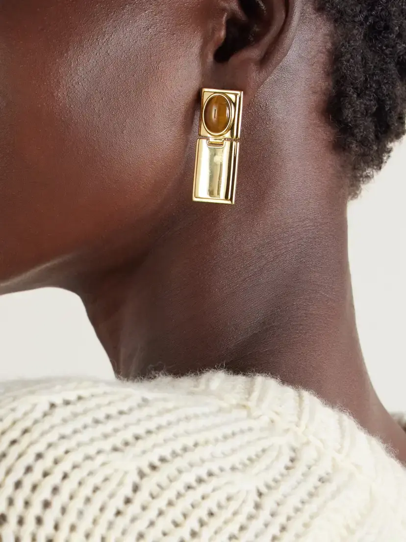 Déhanche Signet Stone Hinge Gold-plated Tiger's Eye Earrings | Thumbnail 2 Déhanche Signet Stone Hinge Gold-plated Tiger's Eye Earrings | Thumbnail 2