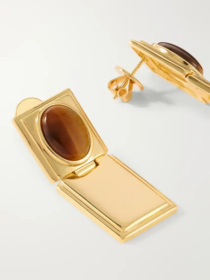 Déhanche Signet Stone Hinge Gold-plated Tiger's Eye Earrings | Thumbnail 3 Déhanche Signet Stone Hinge Gold-plated Tiger's Eye Earrings | Thumbnail 3