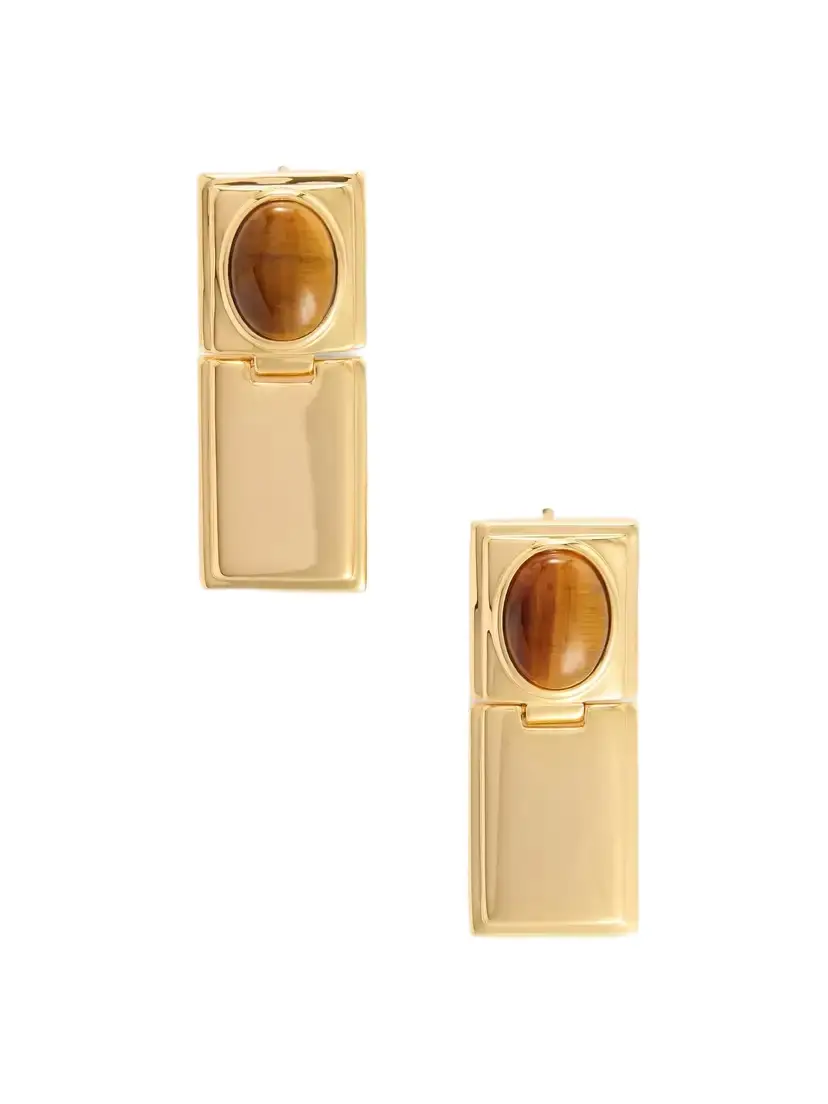 Déhanche Signet Stone Hinge Gold-plated Tiger's Eye Earrings