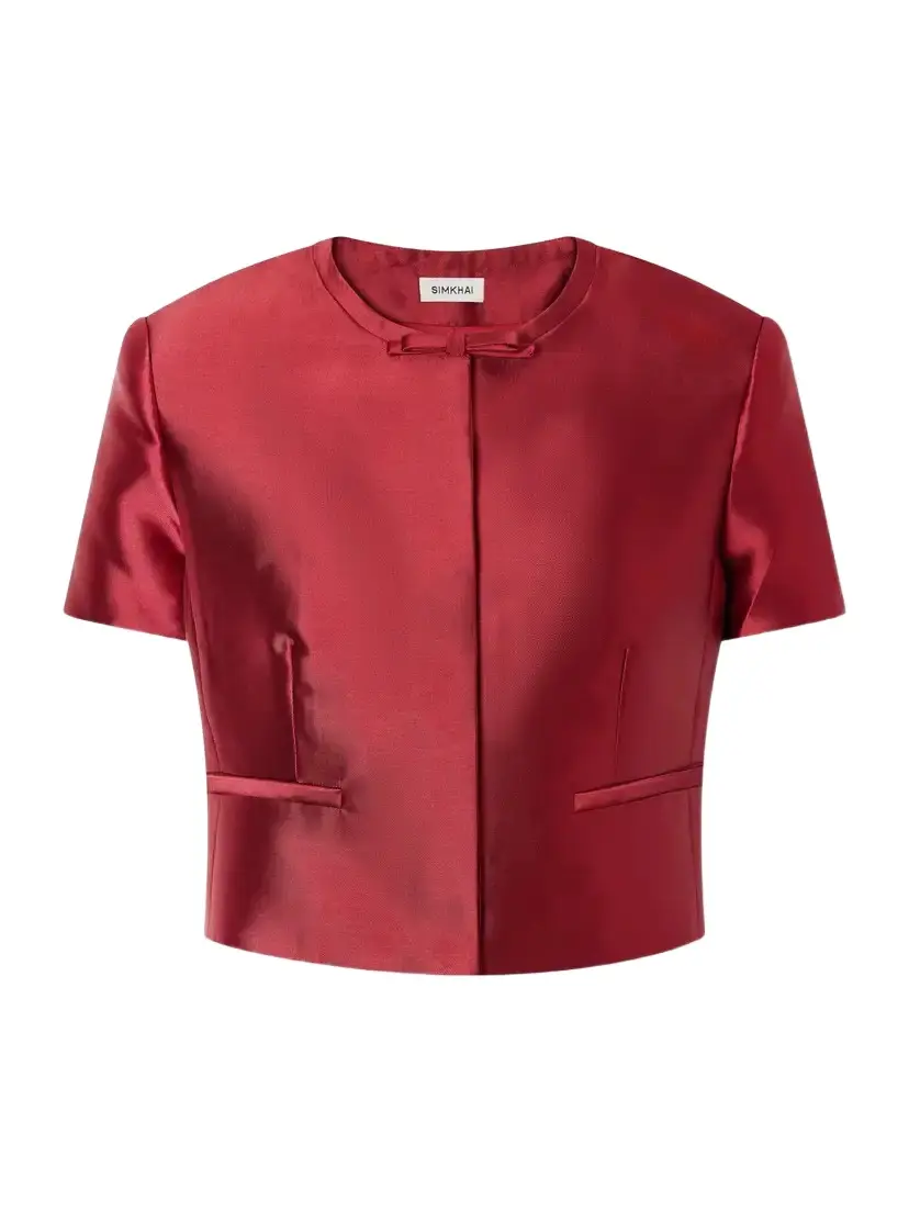 Simkhai Naelle Bow-detail Cropped Satin Blouse