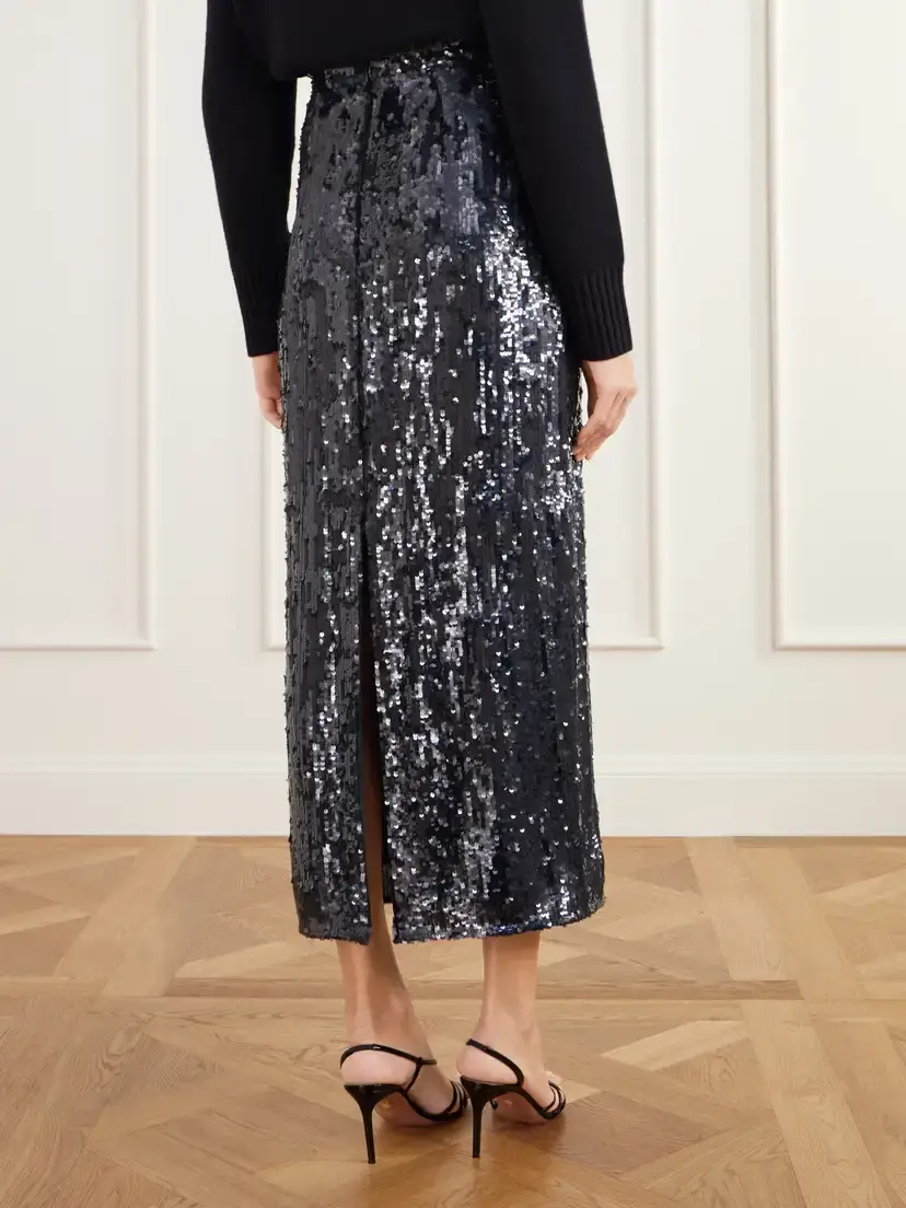 Erdem Floral-appliqué Sequined Crepe De Chine Midi Skirt | Thumbnail 4