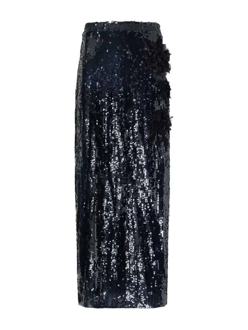 Erdem Floral-appliqué Sequined Crepe De Chine Midi Skirt