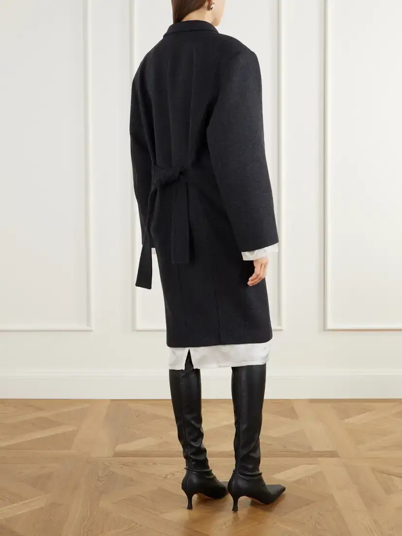 The Attico Double-breasted Crystal-embellished Satin-trimmed Wool-blend Twill Coat | Thumbnail 4