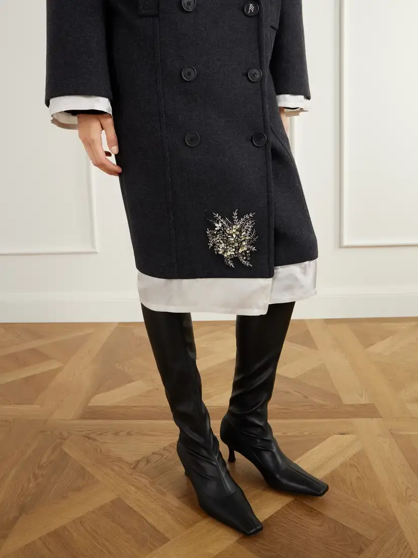 The Attico Double-breasted Crystal-embellished Satin-trimmed Wool-blend Twill Coat | Thumbnail 5